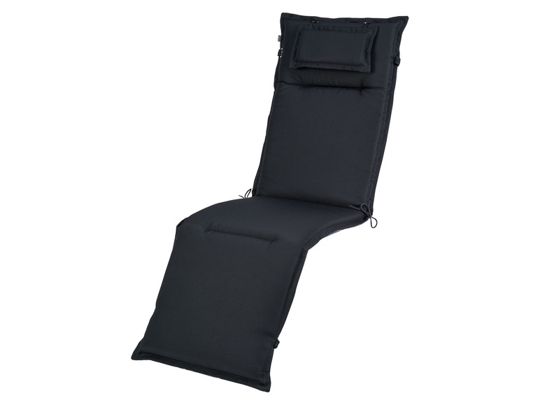 Schwarzes Liegestuhlkissen mit Kopfstütze.