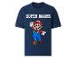 Dunkelblaues Kurzarm-T-Shirt mit Cartoon-Figur und dem Schriftzug „SUPER MARIO“