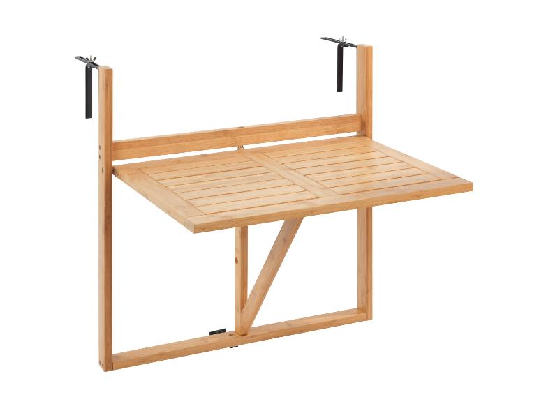 Klappbarer Bambustisch mit Montagehalterungen.