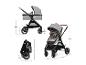Kinderwagen mit Babywanne und Sportsitz, zusammengeklappt und mit Maßen
