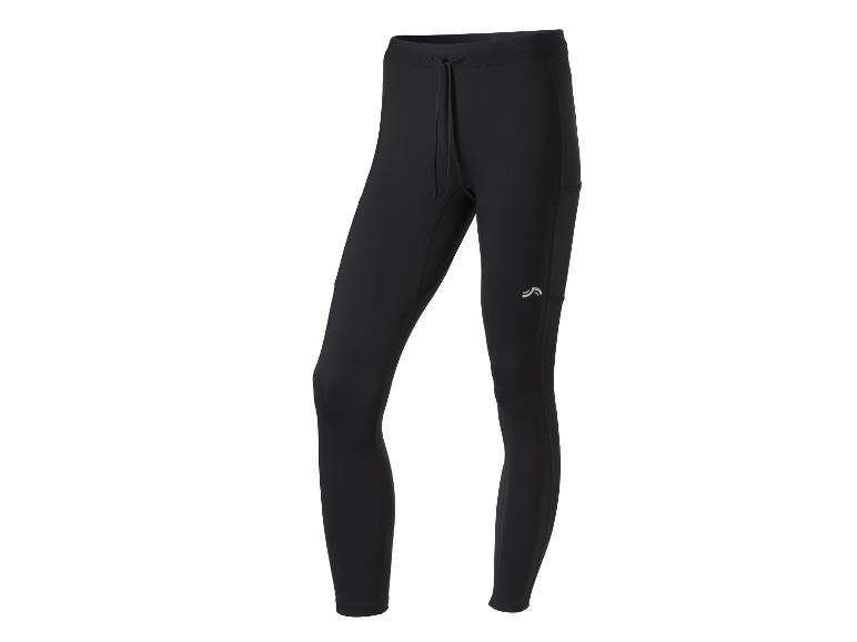 Schwarze Sportleggings mit Kordelzug und kleinem Logo am linken Oberschenkel