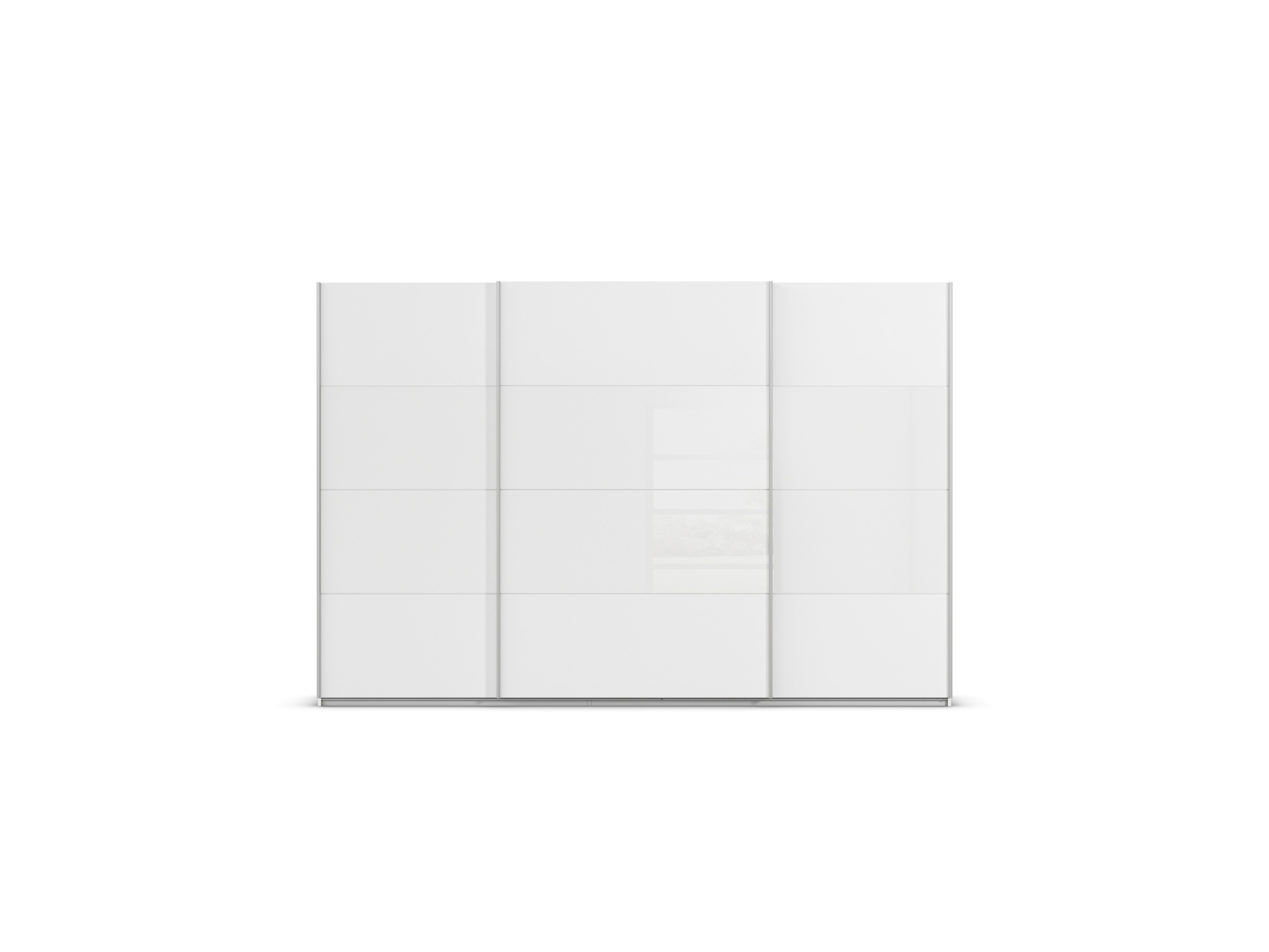 RAUCH ORANGE Quadra Schwebetürenschrank mit Glaselementen (Basic-Zubehör, Korpus:Weiß, Glas:Weiß, 315 x 210 cm)