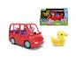 Rotes Spielzeugauto mit Peppa Pig Figuren und einer entenförmigen Fernbedienung.
