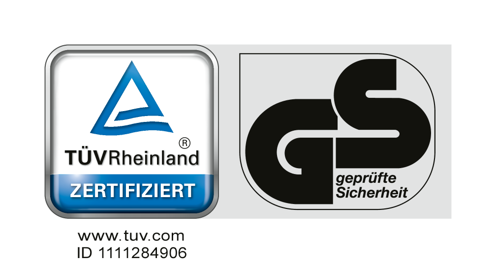 Zertifikat: ZERTIFIZIERT, GS geprüfte Sicherheit. www.tuv.com ID 1111284906