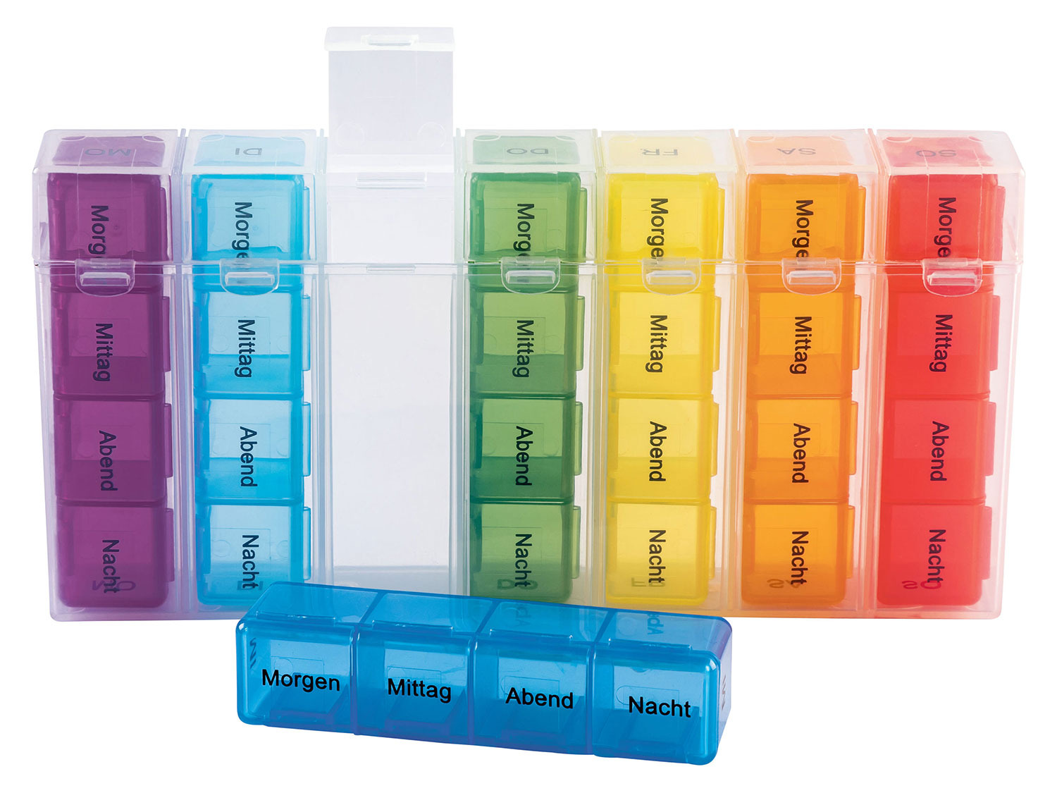 Medikamentendosierer mehrfarbig mit 7 Boxen