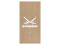 Ein beiges Handtuch mit dem Sansibar-Logo, zwei gekreuzte Schwerter
