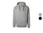 Grauer Hoodie mit schwarzem Logo und Kordelzügen, auch in Schwarz erhältlich.