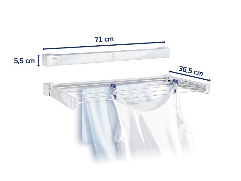 Wandwäschetrockner, 71 cm breit, 5,5 cm hoch, ausziehbar 36,5 cm, mit Wäsche