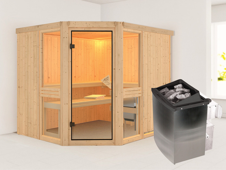 Gehe zu Vollbildansicht: Karibu Indoor-Sauna »Helsinki«, mit Eckeinstieg, 9 kW Ofen - Bild 11