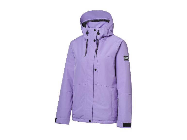 Hellviolette Skijacke mit Kapuze und schwarzen Details