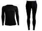Schwarzes langärmeliges Thermoshirt und passende Thermoleggings mit Kontrastnähten.