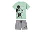 Mickey Mouse T-Shirt und Shorts Set: hellgrünes T-Shirt, graue Shorts.