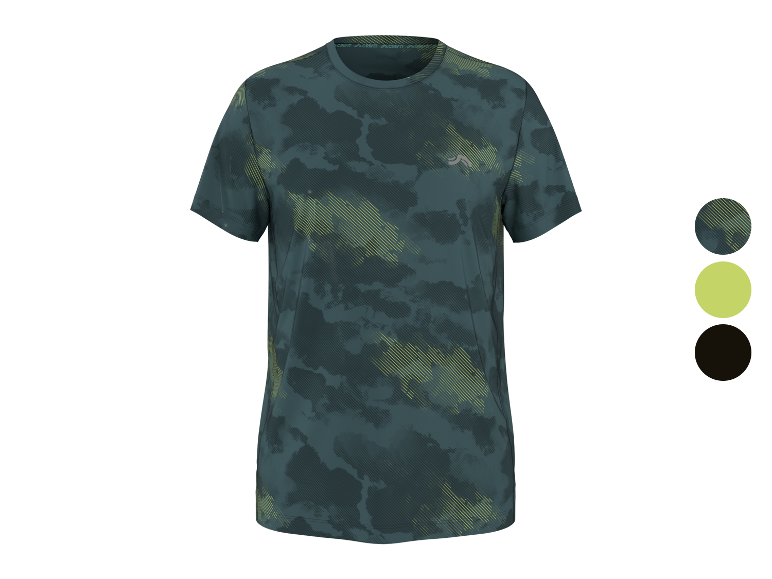 Herren Sport-T-Shirt mit kurzen Ärmeln in dunkelgrünem und gelbem Camouflage-Muster