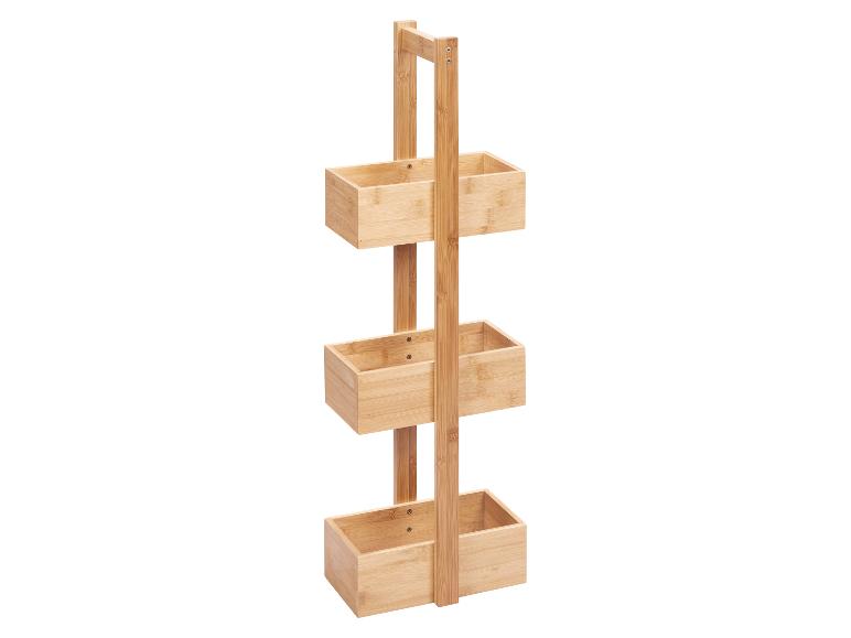 Dreistöckiger Bambus-Badorganizer mit drei Körben.