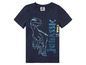 Blaues T-Shirt mit Jurassic World Logo und einem Dinosaurier.