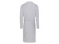 Ein grauer Bademantel mit langen Ärmeln.