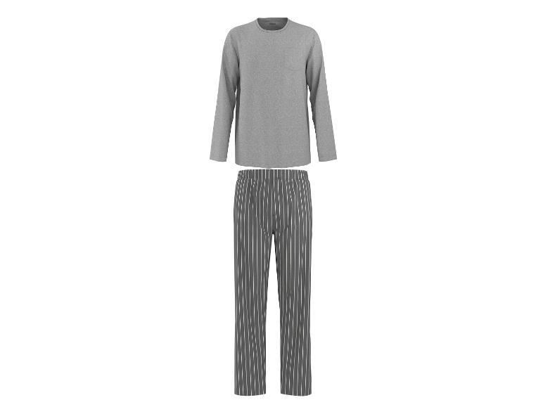 Herren-Pyjama in Grau mit Langarmshirt und gestreifter Hose.