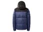 Herren-Steppjacke mit Kapuze, marineblau und schwarz, Rückansicht.