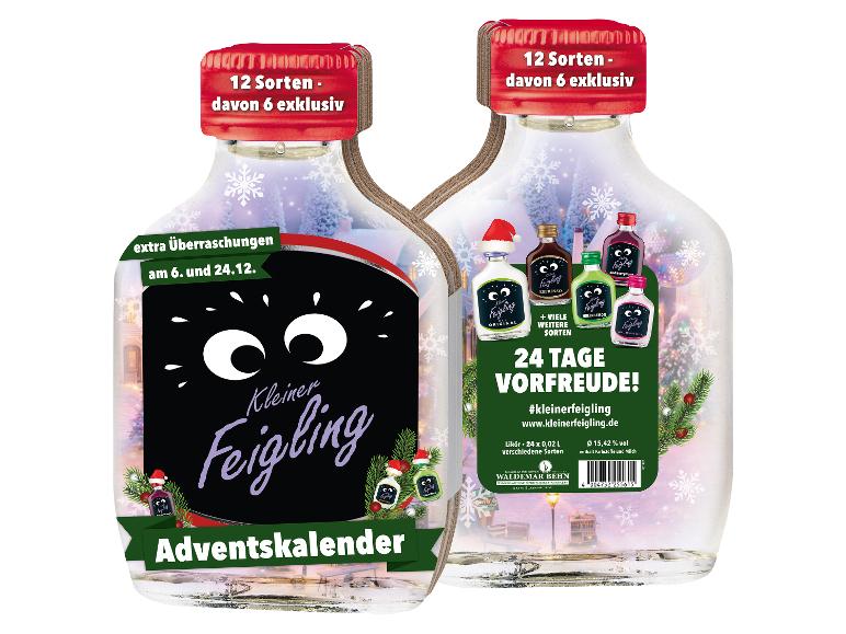 Kleiner Feigling Adventskalender in Flaschenform mit 24 Mini-Likörflaschen.