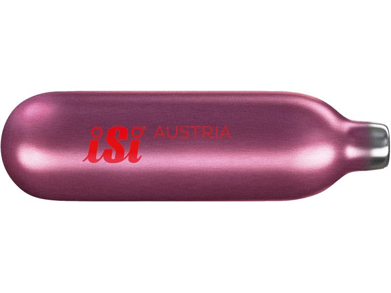 Rosa Gaskartusche mit rotem Text 'iSi AUSTRIA'.