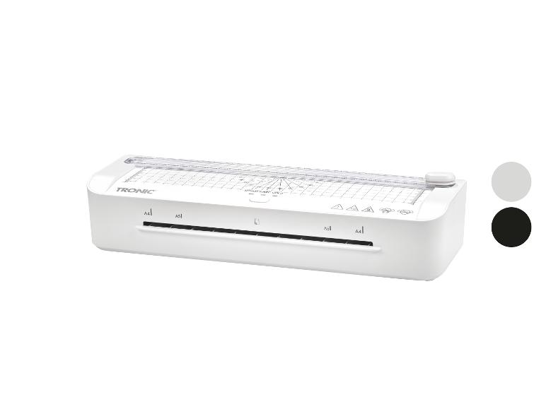 Weißes Laminiergerät mit Papierschneider für A4- und A5-Formate.