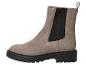 Graue Chelsea-Damenstiefeletten mit dicker schwarzer Sohle und elastischen Seiteneinsätzen.