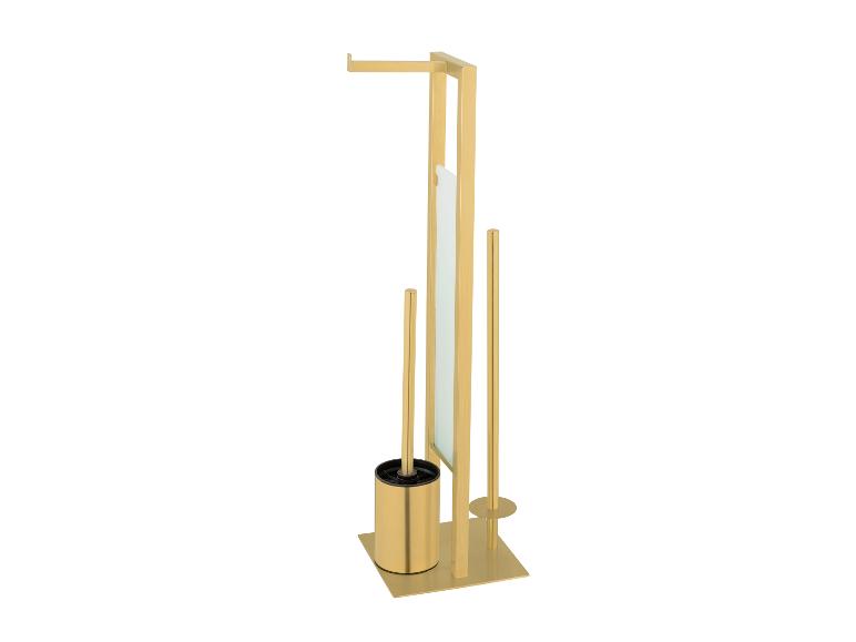 Goldfarbener Halter für Toilettenbürste und Papier.