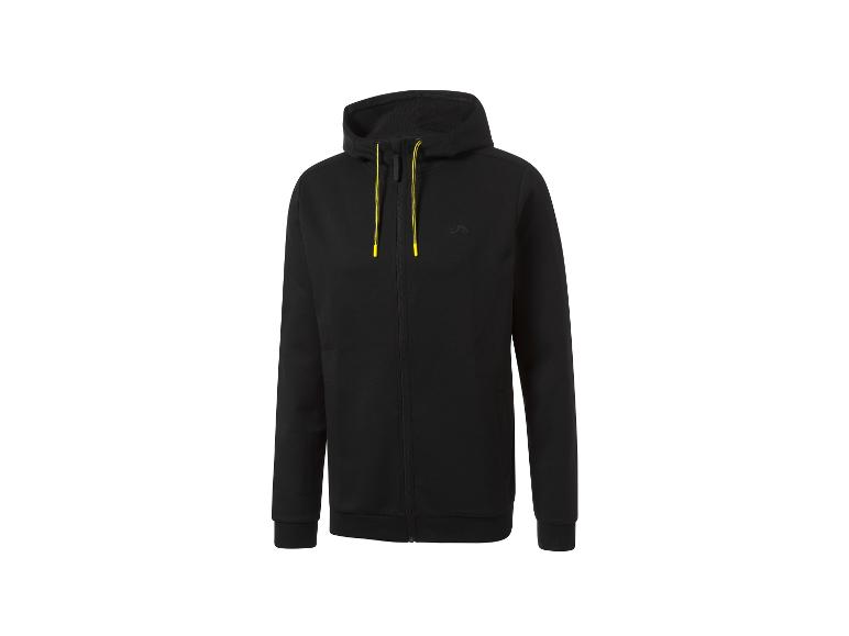 Schwarzer Hoodie mit gelben Details.