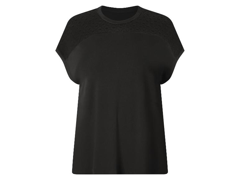 Schwarzes Kurzarm-T-Shirt mit Spitzendetails an den Schultern