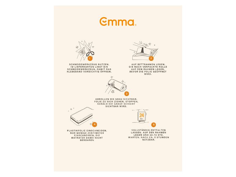Schritt-für-Schritt-Anleitung zum Auspacken der Emma Original Lite Matratze.