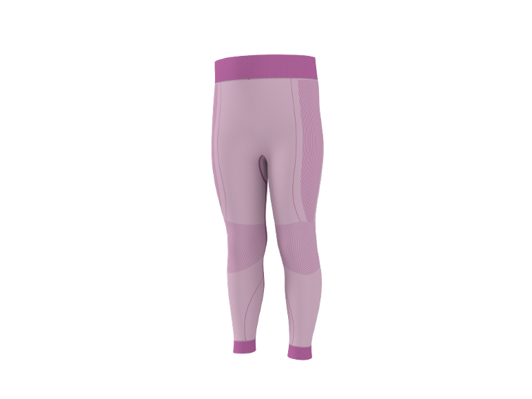 Rosa Sportleggings mit dunklerem Bund und strukturierten Details.