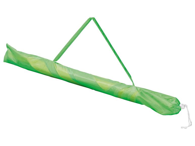 Grüne Sonnenschirm in Tragetasche.