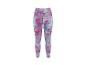 Damen-Sportleggings mit abstraktem Blumenmuster in Rosa- und Blautönen.