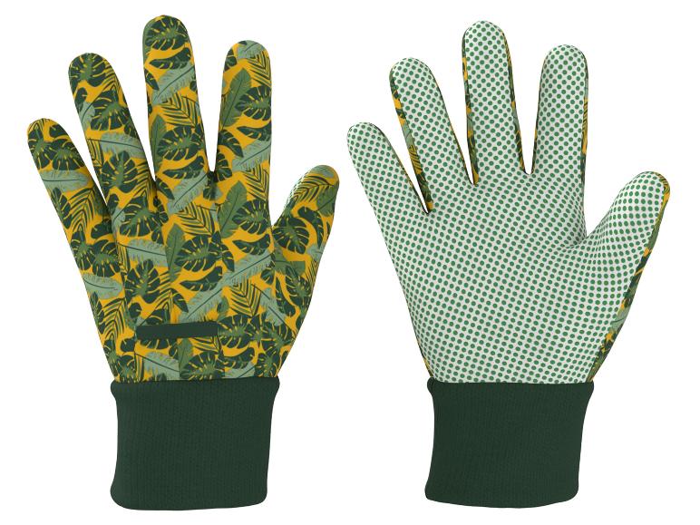 Gartenhandschuhe mit Blattmuster und rutschfestem Griff.