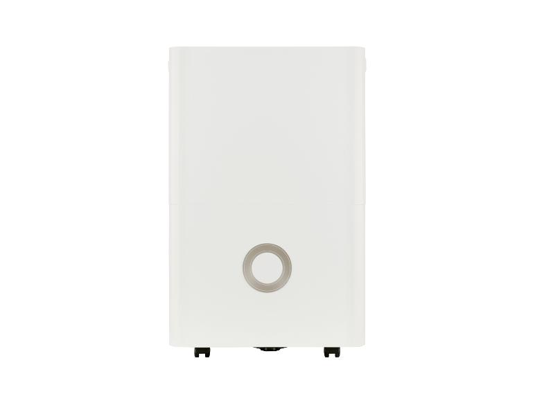 Weißer Luftentfeuchter mit rundem Display auf der Vorderseite.