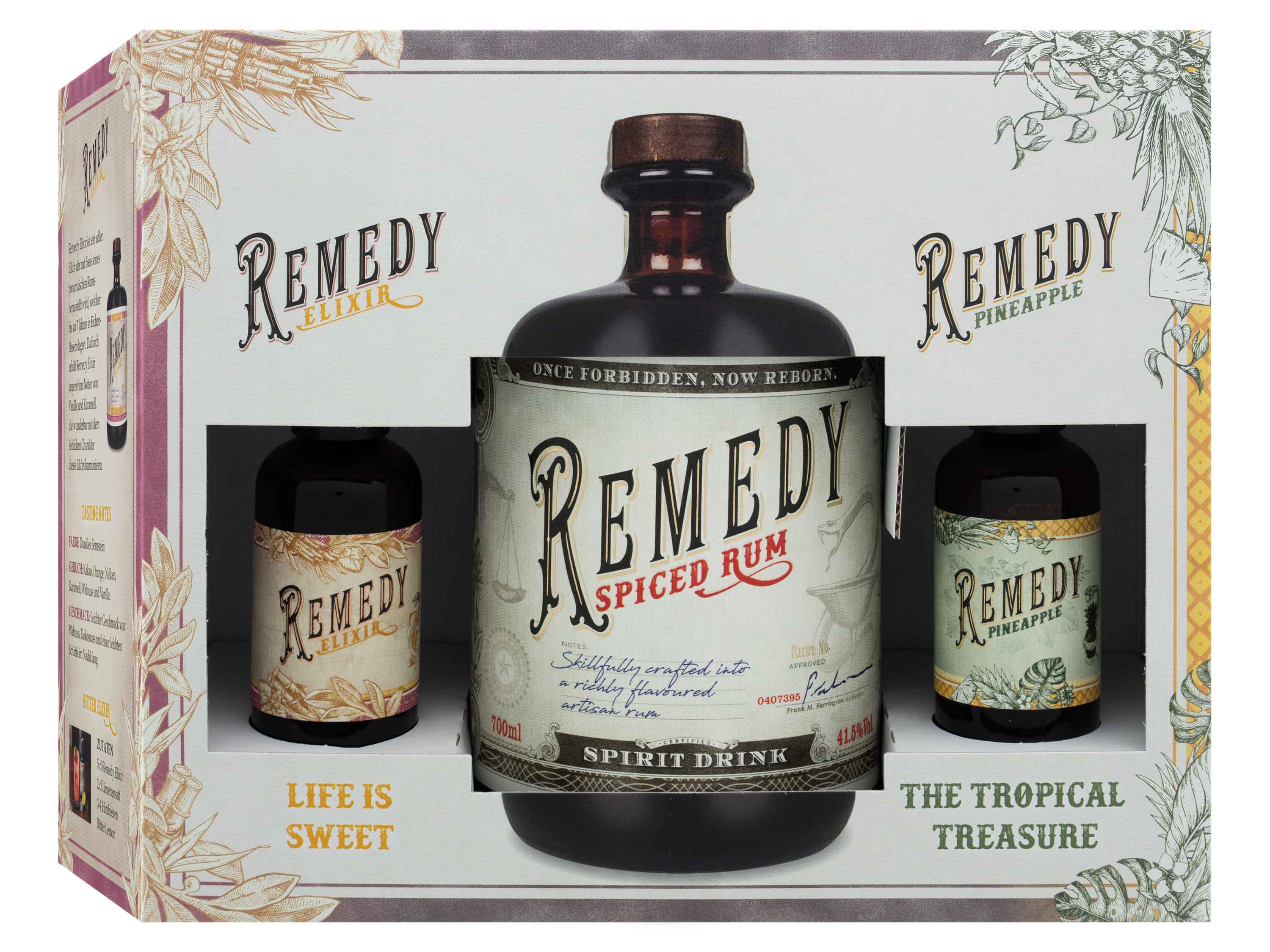 Remedy Spiced Rum 41,5% Vol + 5cl Remedy Pineapple 40% Vol + 5cl Remedy Elixir 34% Vol