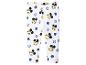 Weiße Leggings mit Cartoon-Mausgesichtern und blauen Punkten.