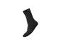 Schwarze Sportsocke mit grauen Designdetails und einem Logo oben.