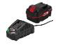 Parkside X 20V Team Akku und Ladegerät, schwarz und rot, auf weißem Hintergrund.