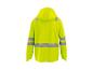 Gelbe Warnschutzjacke mit reflektierenden Streifen, Rückansicht.