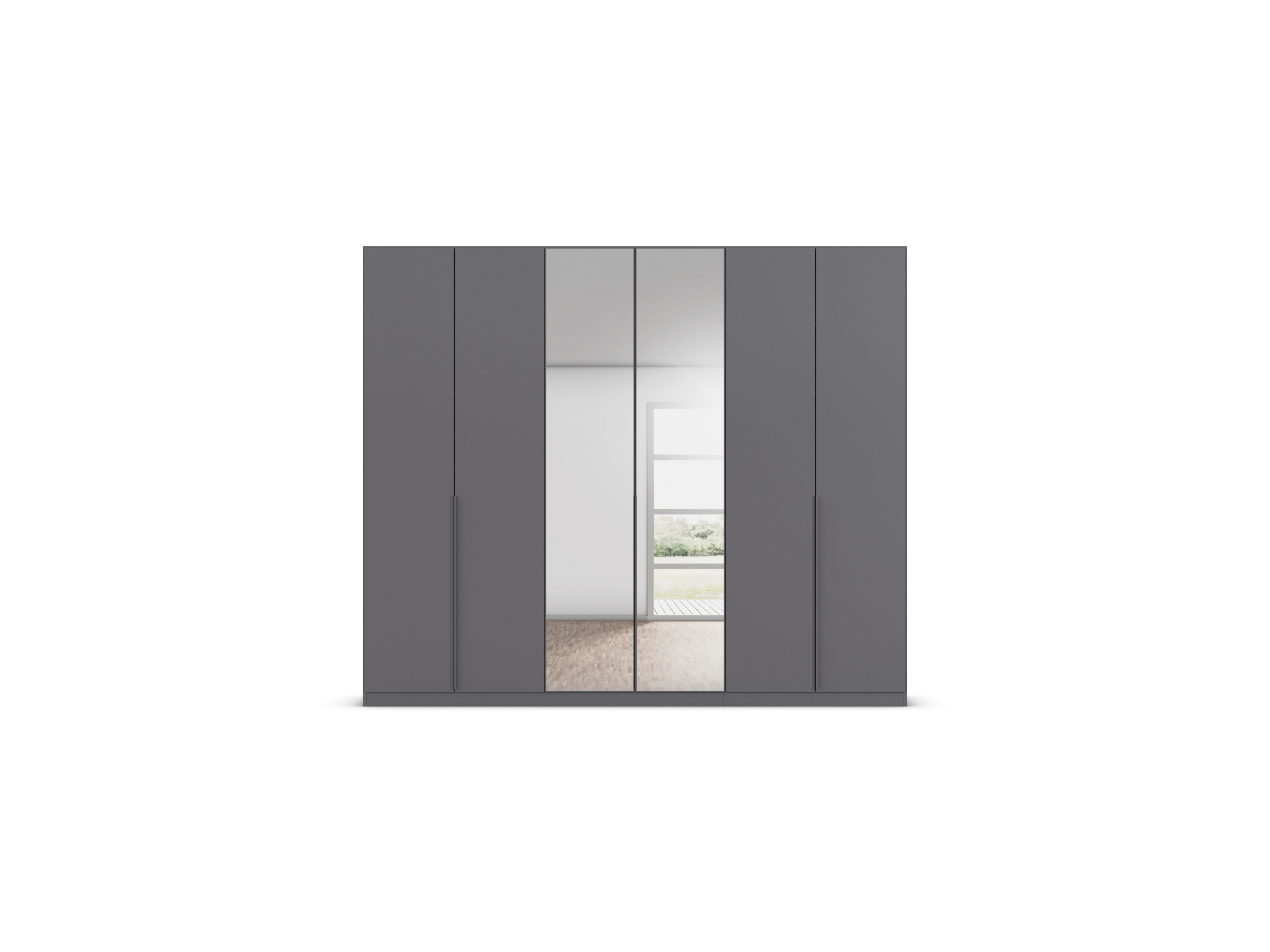 RAUCH ORANGE Drehtürenschrank Alabama mit Spiegel (Classic-Zubehör, Graumetallic, Griffe Grau, 271 x 229 cm) – Bild 4 von 4