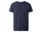 Ein dunkelblaues T-Shirt mit kurzen Ärmeln.