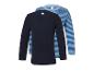 Zwei Langarmshirts: ein dunkelblaues und ein blau gestreiftes.