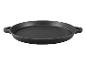Schwarze runde Gusseisenpfanne mit zwei Griffen