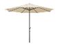 Beige Sonnenschirm mit grauem Ständer.