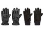 Zwei Paar schwarze Handschuhe, eines aus Leder und eines aus Strick.
