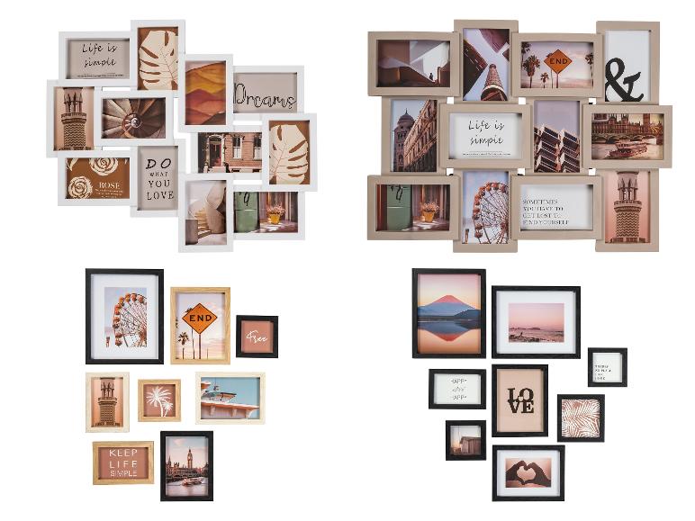 Collage-Bilderrahmen in Weiß, Beige und Schwarz, mit verschiedenen Bildern und motivierenden Zitaten.