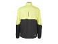 Zweifarbige Sportjacke in Neongelb und Schwarz mit vertikalem Reflexstreifen auf dem Rücken.