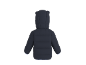 Dunkelblaue Kinder-Pufferjacke mit Kapuze und kleinen Ohren, von hinten gesehen.