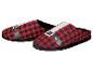 Rot-schwarz karierte Hausschuhe mit Weihnachtsmann-Gürteldesign